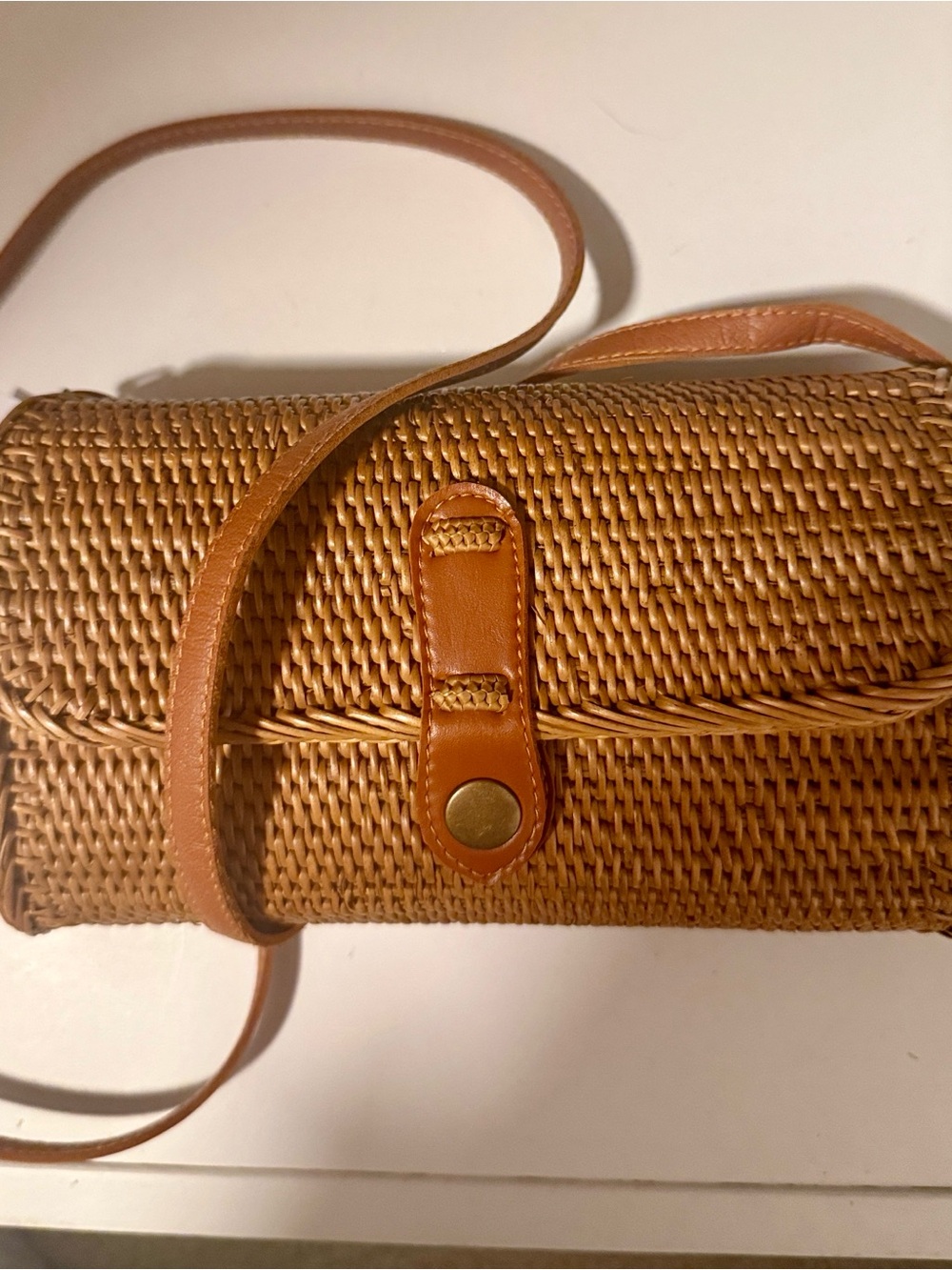 Handcrafted Indonesia Artisan Rattan Woven leather Crossbody Bag
